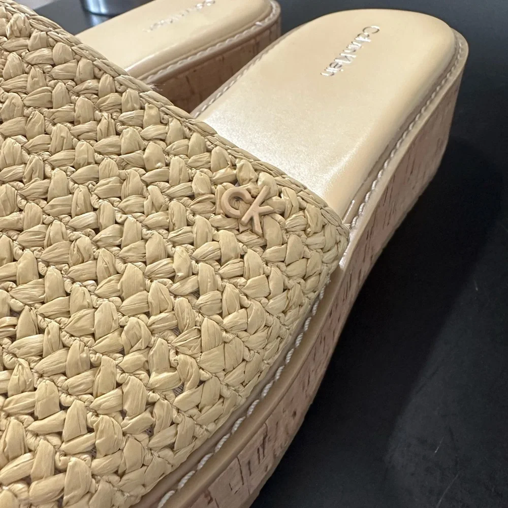 🆕Calvin Klein ARZELIA Natural Woven Cork Platform Sandals